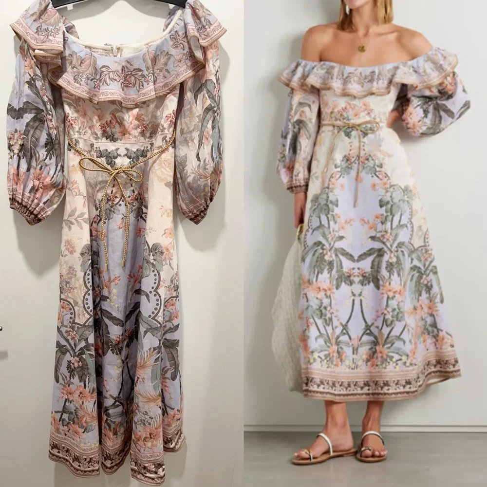 🔥NWT AU0 Zimmermann Wylie Off-The-Shoulder Midi-Dress - Picture 1 of 16